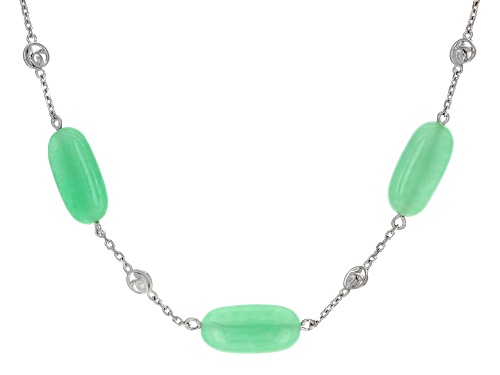 Pacific Style™ 20x10mm Free-form Green Jadeite Rhodium Over Sterling Silver Station Necklace - Size 18