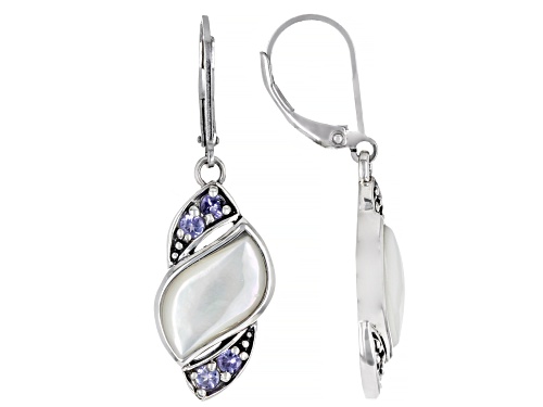 Photo of Pacific Style™ White Mother-of-Pearl and .48ctw Blue Tanzanite Sterling Silver Dangle Earrings