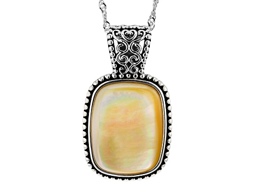 Photo of Pacific Style™ Rectangular Cabochon Golden Mother-of-Pearl Sterling Silver Pendant with Chain