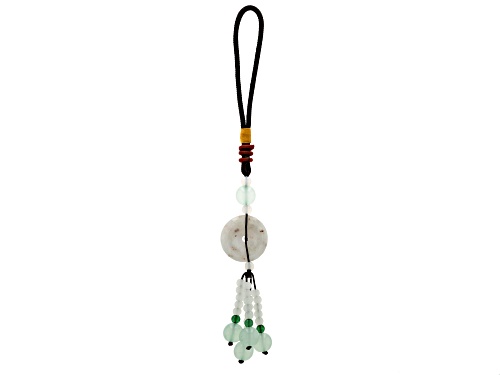 Pacific Style™ Green Jadeite and Green and White Glass Beads, Silk Cord Beaded Key Chain