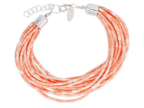 Photo of Pacific Style™ Pink Coral Simulant Sterling Silver Multi Strand Beaded Bracelet - Size 8
