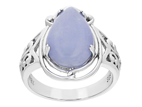 Pacific Style™ 14x9mm Pear Purple Jadeite Rhodium Over Sterling Silver Ring - Size 7