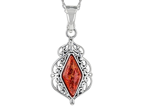 Pacific Style™ 19x9mm Red Sponge Coral Rhodium Over Sterling Silver Enhancer With Chain