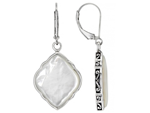Photo of Pacific Style™ 20x16mm White Mother-of-Pearl Rhodium Over Sterling Silver Earrings