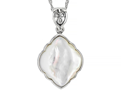 Photo of Pacific Style™ 22x19mm White Mother-Of-Pearl Rhodium Over Sterling Silver Enhancer With Chain