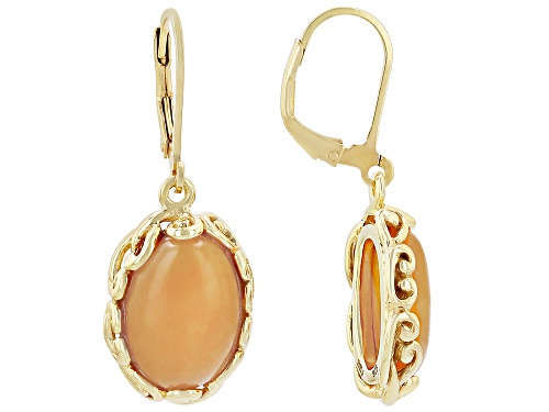 Pacific Style™ 14x10mm Oval Honey Color Jadeite 18k Yellow Gold Over Sterling Silver Earrings