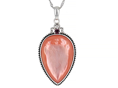 Photo of Pacific Style™ Pink Mother-of-Pearl with Rhodolite Sterling Silver Pendant with Chain