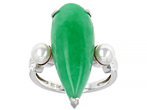 Photo of Pacific Style™ Jadeite & Cultured Freshwater Pearl Rhodium Over Sterling Silver Ring - Size 12