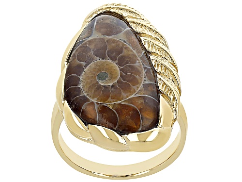 Pacific Style™ 22 x12mm Ammonite Shell 18k Yellow Gold Over Sterling Silver Ring - Size 8