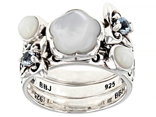 Pacific Style™ White Mother-of-Pearl and Sky Blue Topaz Set of 3 Sterling Silver Rings - Size 9