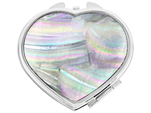 Pacific Style™ 63x54mm White Mother-of-Pearl Silver Tone Heart Compact Mirror
