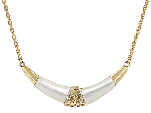 Photo of Pacific Style™ White Mother-Of-Pearl & White Zircon 18k Yellow Gold Over Sterling Silver Necklace - Size 18