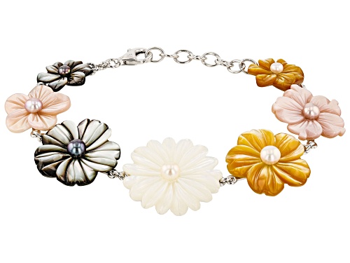 Pacific Style™ Mother-of-Pearl and Cultured Freshwater Pearl Rhodium Over Silver Bracelet - Size 7
