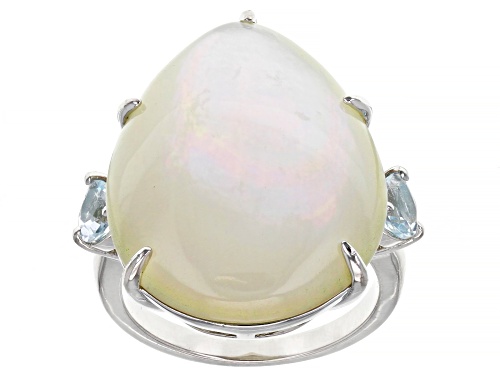 Pacific Style™ White Mother-of-Pearl and Sky Blue Topaz Rhodium Over Sterling Silver Ring - Size 6