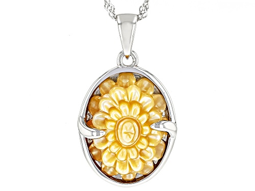 Pacific Style™ Carved Golden Mother-Of-Pearl Rhodium Over Sterling Silver Pendant with Chain