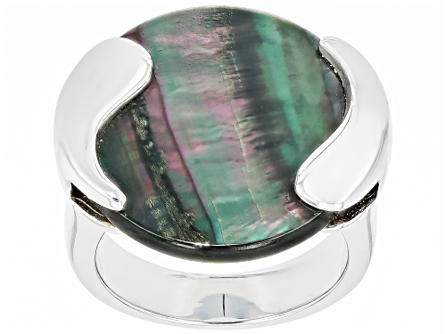Pacific Style™ Round Black Mother-of-Pearl Rhodium Over Sterling Silver Ring - Size 6