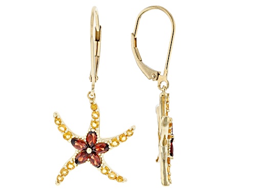 Pacific Style™ 0.85ctw Garnet and 0.63ctw Citrine 18k Gold Over Silver Sea Star Earrings