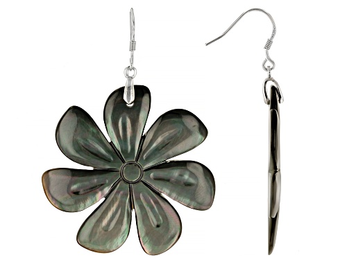 Pacific Style™ 40mm Abalone Shell Rhodium Over Sterling Silver Floral Earrings