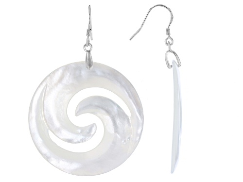 Pacific Style™ 38mm White Mother-of-Pearl Rhodium Over Sterling Silver Swirl Design Earrings