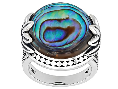 Pacific Style™ 18mm Abalone Shell Sterling Silver Solitaire Ring - Size 7