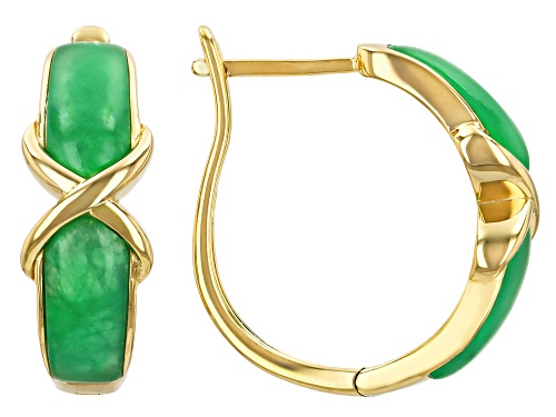 Pacific Style™ 11x5mm Green Jadeite 18K Yellow Gold Over Sterling Silver Drop Earrings