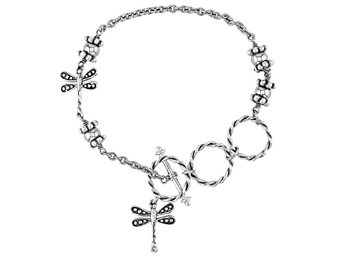 Pacific Style™ Rhodium Over Sterling Silver Dragonfly Bracelet - Size 7.25