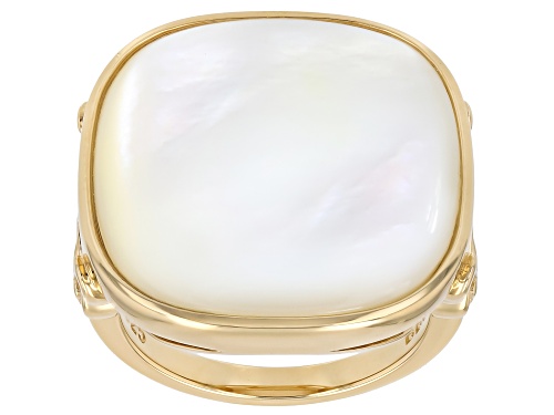 Pacific Style™ 20mm White Mother-of-Pearl 18K Yellow Gold Over Sterling Silver Ring - Size 8
