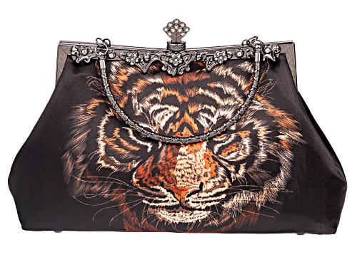 Off Park® Collection, Gold tone Tiger Fabric Clutch.