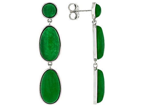Pacific Style™ Green Jadeite Rhodium Over Sterling Silver Earrings