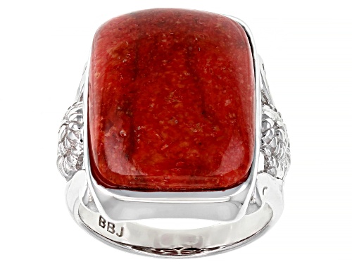 Photo of Pacific Style™ Red Sponge Coral Rhodium Over Brass Seashell Design Ring - Size 7