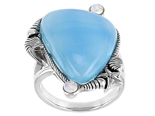 Photo of Pacific Style™ Chalcedony & Rainbow Moonstone Sterling Silver Ring - Size 8