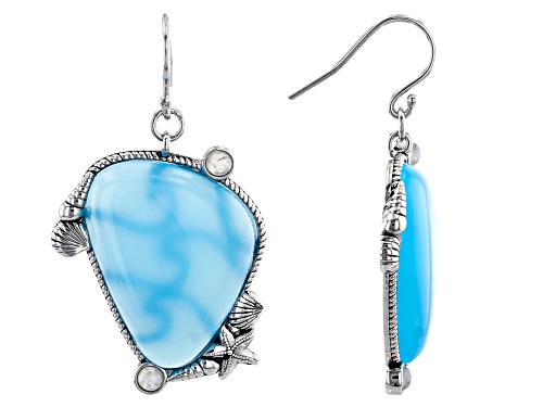 Pacific Style™ Chalcedony & Rainbow Moonstone Sterling Silver Earrings