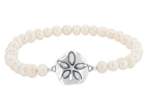 Photo of Pacific Style™ Mother-Of-Pearl &  Cultured Freshwater Pearl Sterling Silver Stretch Bracelet - Size 7.5