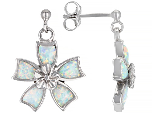 Pacific Style™ Lab Created White Opal Rhodium Over Silver Flower Earrings