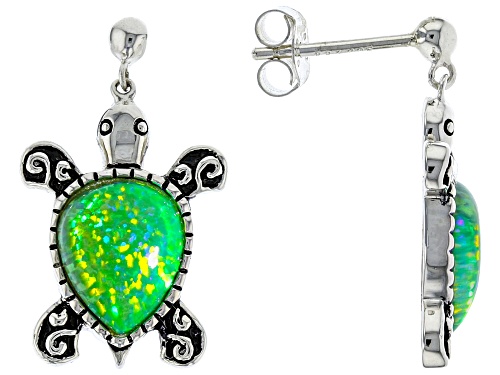 Photo of Pacific Style™ Lab Created Green Opal  Sterling Silver Turtle Earrings