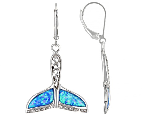 Pacific Style™ Lab Created Blue Opal Rhodium Over Silver Fin Earrings