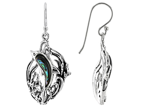 Photo of Pacific Style™ Abalone Shell Sterling Silver Dolphin Earrings