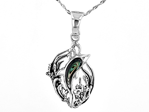 Photo of Pacific Style™ Abalone Shell Sterling Silver Dolphin Pendant With 18" Chain
