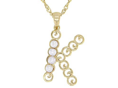Photo of Pacific Style™ Mother-of- Pearl "K" Initial 18K Yellow Gold Over Brass Pendant With Chain