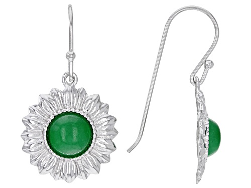 Pacific Style™ Round Green Jadeite Rhodium Over Sterling Silver Flower Earrings