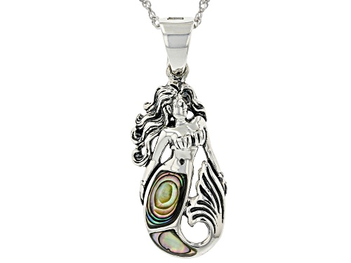 Photo of Pacific Style™ Abalone Shell Rhodium Over Sterling Silver Mermaid Pendant With 18" Chain