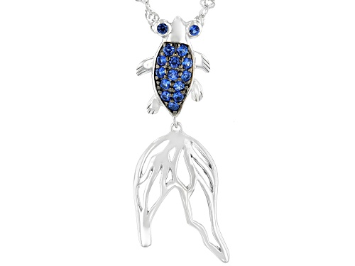 Photo of Pacific Style™ 0.20ctw Blue Lab Created Spinel Rhodium Over Silver Beta Fish Pendant With 18" Chain