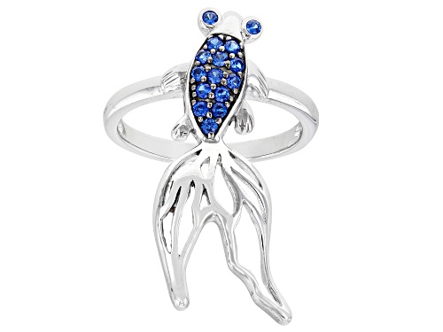 Photo of Pacific Style™ 0.20ctw Blue Lab Created Spinel Rhodium Over Silver Beta Fish Ring - Size 7