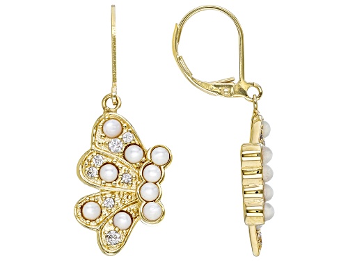 Pacific Style™ Mother-Of-Pearl & 0.38ctw White Zircon 18K Yellow Gold Over Brass Butterfly Earrings