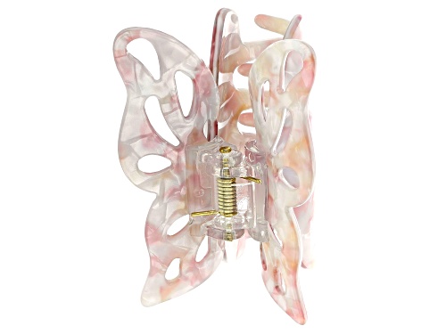 Pacific Style™ White and Pink Butterfly Gold Tone Hair Clip
