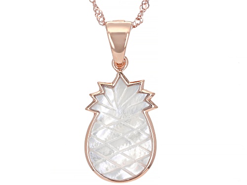 Photo of Pacific Style™ Pineapple Hand Carved White  Shell 18k Rose Gold Over Silver Enhancer With 18" Chain