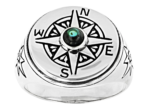 Pacific Style™ Round Abalone Shell Rhodium Over Silver Mens Compass Ring - Size 11