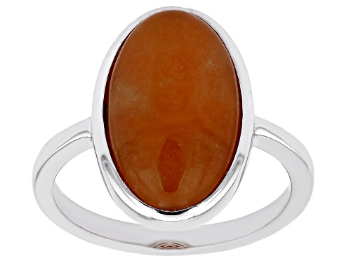 Pacific Style™ 17x10mm Orange Jadeite Rhodium Over Silver Solitaire Ring - Size 8