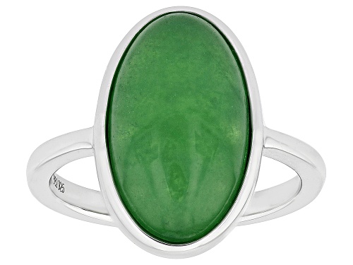 Pacific Style™ 17x10mm Green Jadeite Rhodium Over Silver Solitaire Ring - Size 6