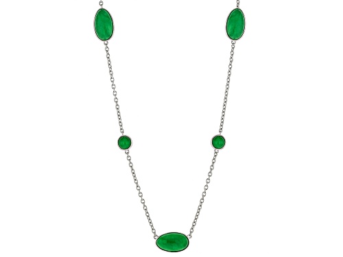 Pacific Style™ 17x10mm & 7mm Mixed Shape Jadeite Rhodium Over Sterling Silver Station Necklace - Size 18